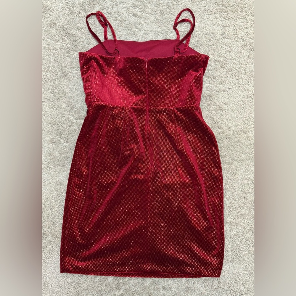 Sparkly Crimson Red Juniors Dress 1/2 – Velvet Feel, Adjustable Straps, EUC - Picture 3 of 13